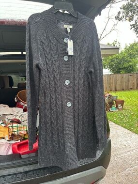 Bass Women's Charcoal Cable Knit Sweater Cardigan with Large Buttons